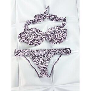 Charlie by Matthew Zink MZ Jerry Bandana Halter Bikini Swimsuit Purple Sz Large